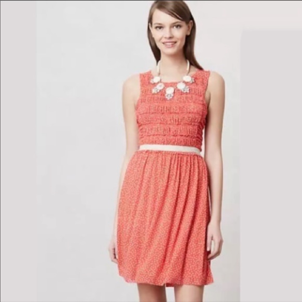 Anthropologie Postmark Coral Polka Dot Dress - Picture 2 of 10